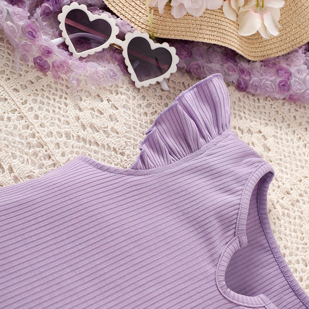 8-12Y Children's Clothing New Girls Spring and Summer Short-sleeved Knitted Top Kids Shorts Suit