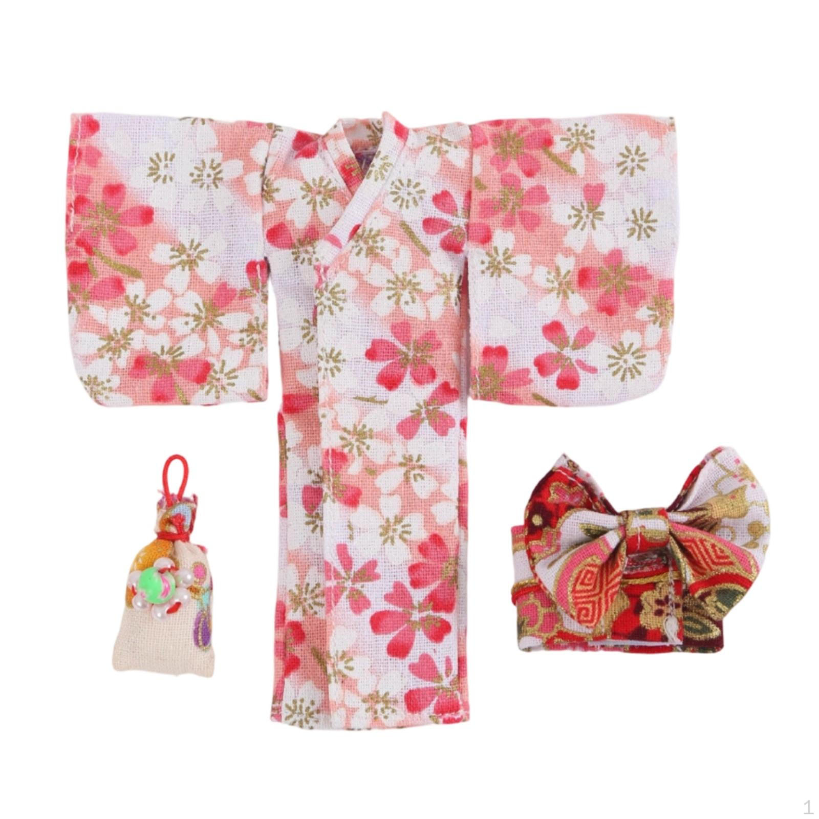 Doll Kimono Outfit Wide Sleeves Japanese WrapFront Toy Clothing Orange Sakura Orange Sakura