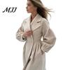 Casual Long Coat Women Wool for Fall Winter, Lantern Sleeve Winter Notch Lapel Overcoat, Double Breasted Trench with Pockets