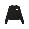 Essential Woven Logo Print Solid Color Crew Neck Pullover Long Sleeve Drop Shoulder T-Shirt Women T-Shirt Black CW6454-010