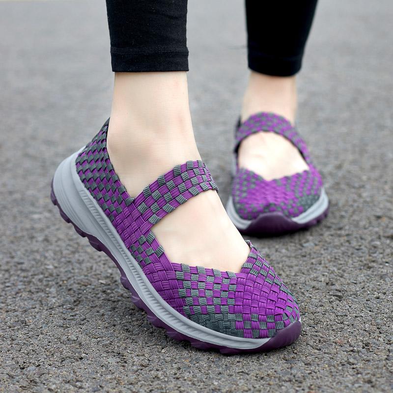 Summer Mary Janes Women Sandals Beach Lazy Shoes Purple Pink Grey Casual Weave Soft Slip on Walking Color Sandals Large Size