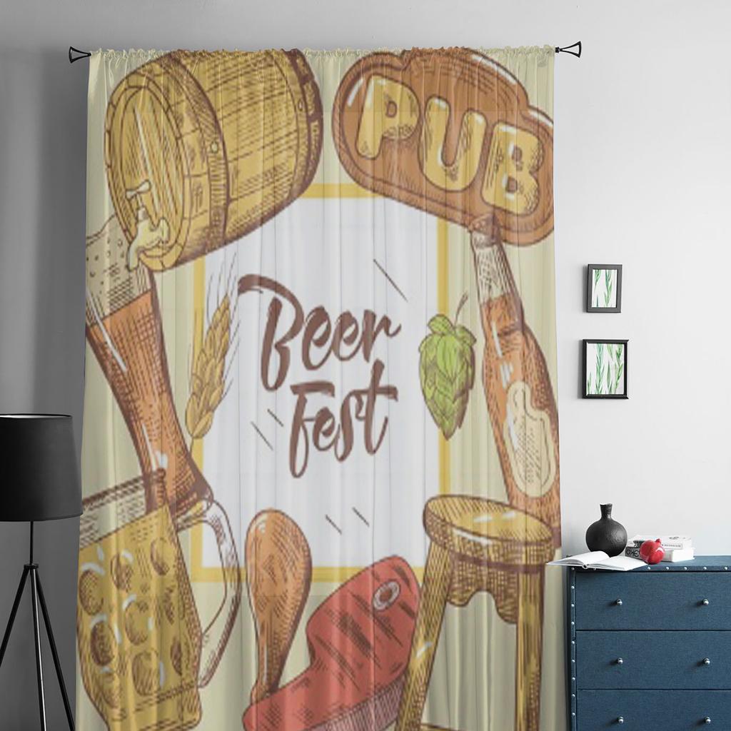 Beer Festival Advertising Poster Banner Tulle Sheer Curtains for Living Room Bedroom Kitchen Decoration Voile Organza Curtains