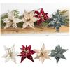 26cm Artificial Christmas Flower Glitter Red Velvet Cloth Simulation Flower Flower Hanging Ornament New Year Home Decors