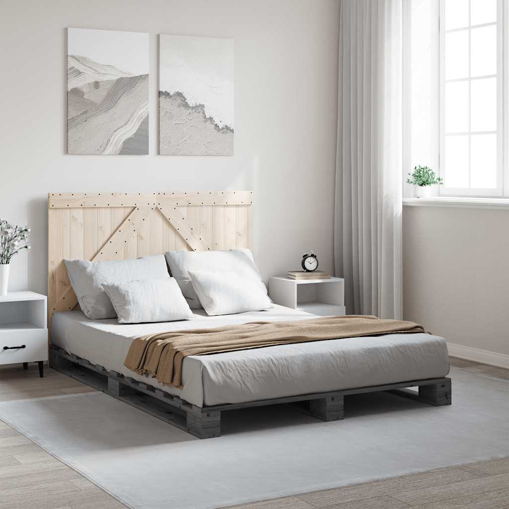 Solid Wood Bed with Headboard Grey 140x200 Cm Pine