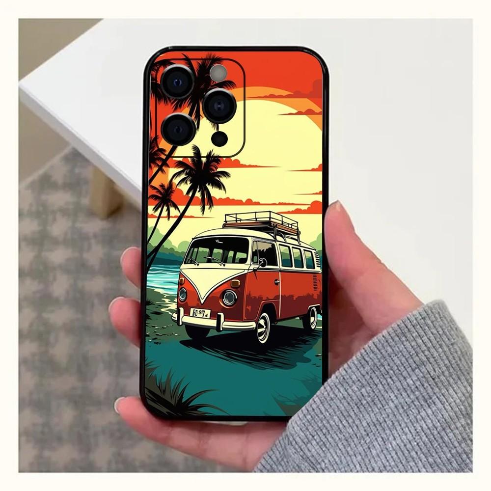 Combi Van Surf Phone Case For Apple iPhone 15,14,13,12,11,Pro,X,XS,Max,XR,Plus,Mini Soft  black shell