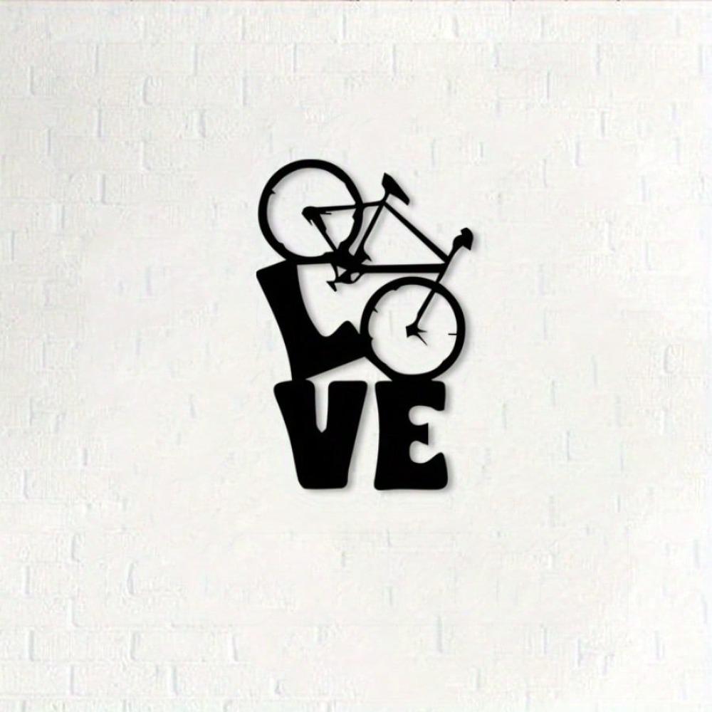 Metal Bicycle Wall Art LOVE Sculpture Cycling Decor Modern Black Beige Iron Gift Garage Study Living Room