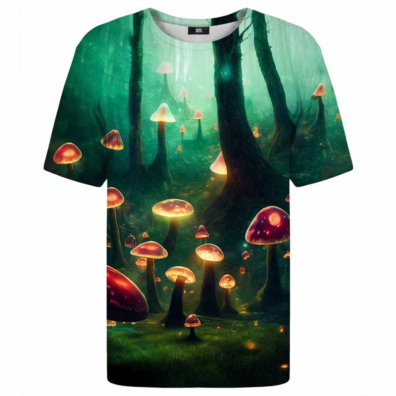 Psychedelisches Pilzmuster T-Shirt Herren 3D Gedruckte Pflanzen T-Shirt Rundhals T-Shirts Streetwear Übergroß Kurzarm