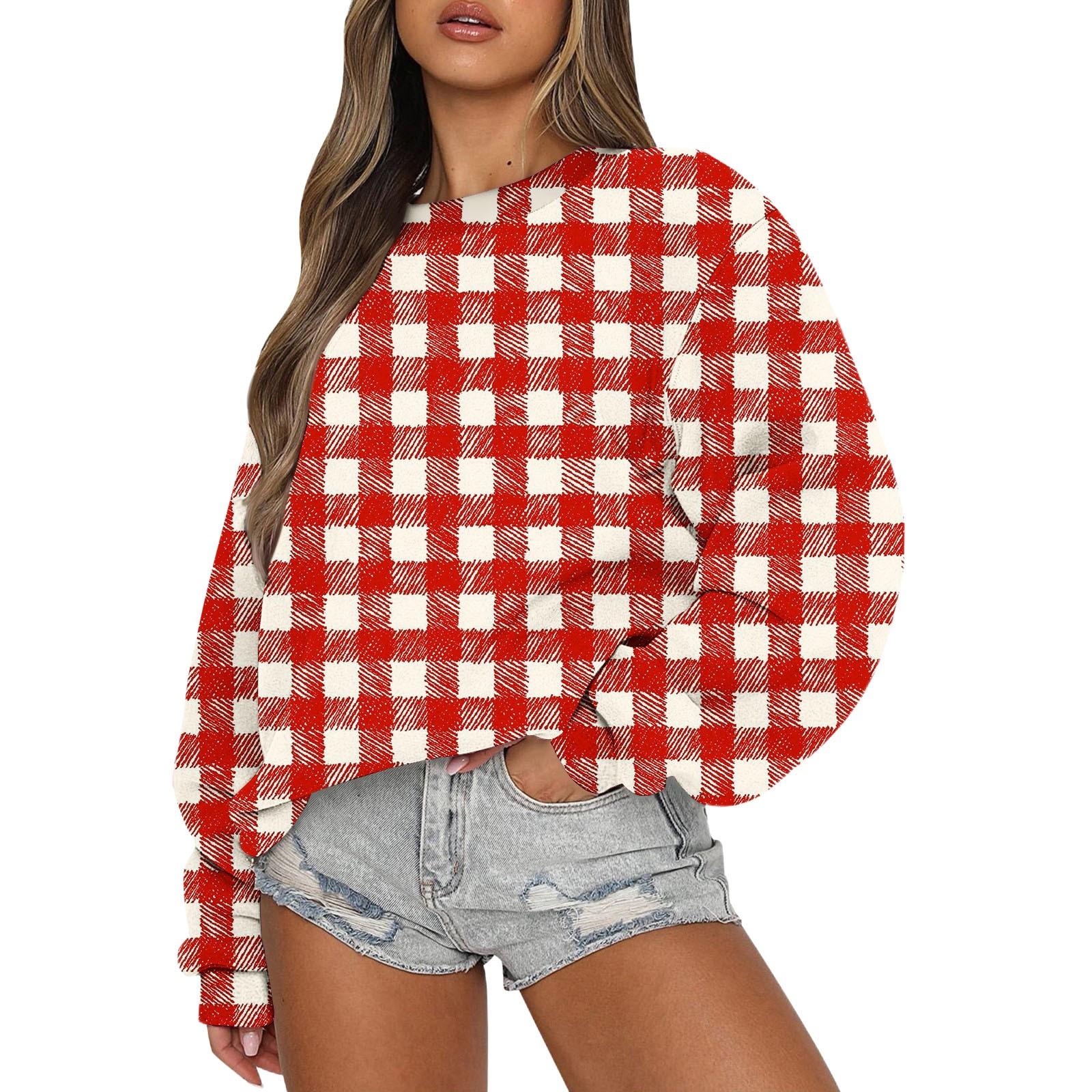 

Женский осенне-зимний топ с длинным рукавом, повседневный свитер с круглым вырезом, свободный крой, флисовые топы Pollover XL арбуз красный