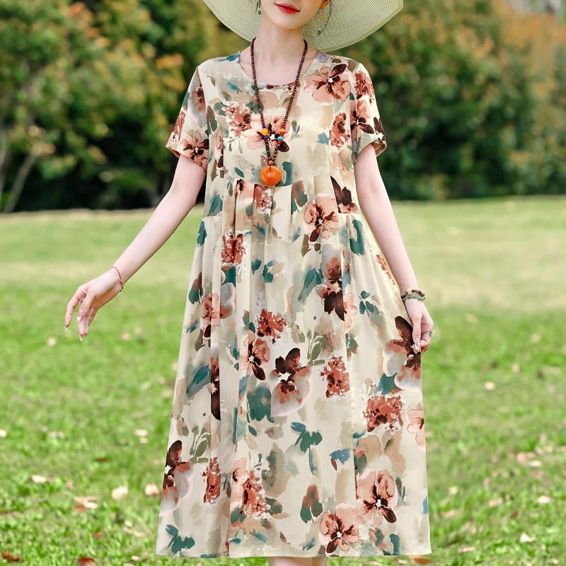 Summer Casual Women's Dresses Vintage Clothes Plus Size Short Sleeve Elegant Long Dress