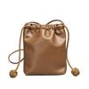 IELGY Korean Version All-Match Mini Drawstring Bucket Bag Retro Texture Soft Leather Shopping Mobile Phone Bag Cute Shoulder Crossbody