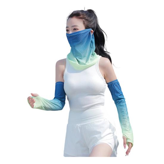 2Pcs/Set Face Guard Sun Protection Oversleeve Set, Ice Silk Cooling Fabric Arm Sleeves with Thumb Buckle Cuffs, for Outdoor Commuting Camping
