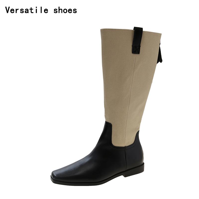 Vintage Women Western Knee High Boots Fashion Mix Colors Shoes Autumn Winter Laides Concise Long Botas De Mujer