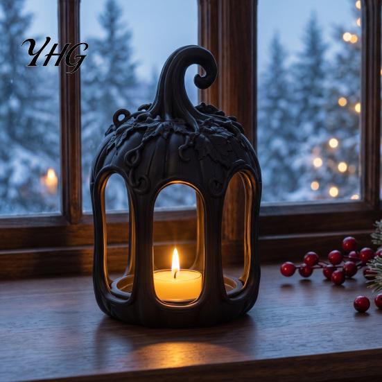 Christmas Home Decor Hollow Wind Lamp Candlestick Holder, 3D Printed PETG with Exquisite Elegant Carved Relief Pattern Lantern, Creative Romantic