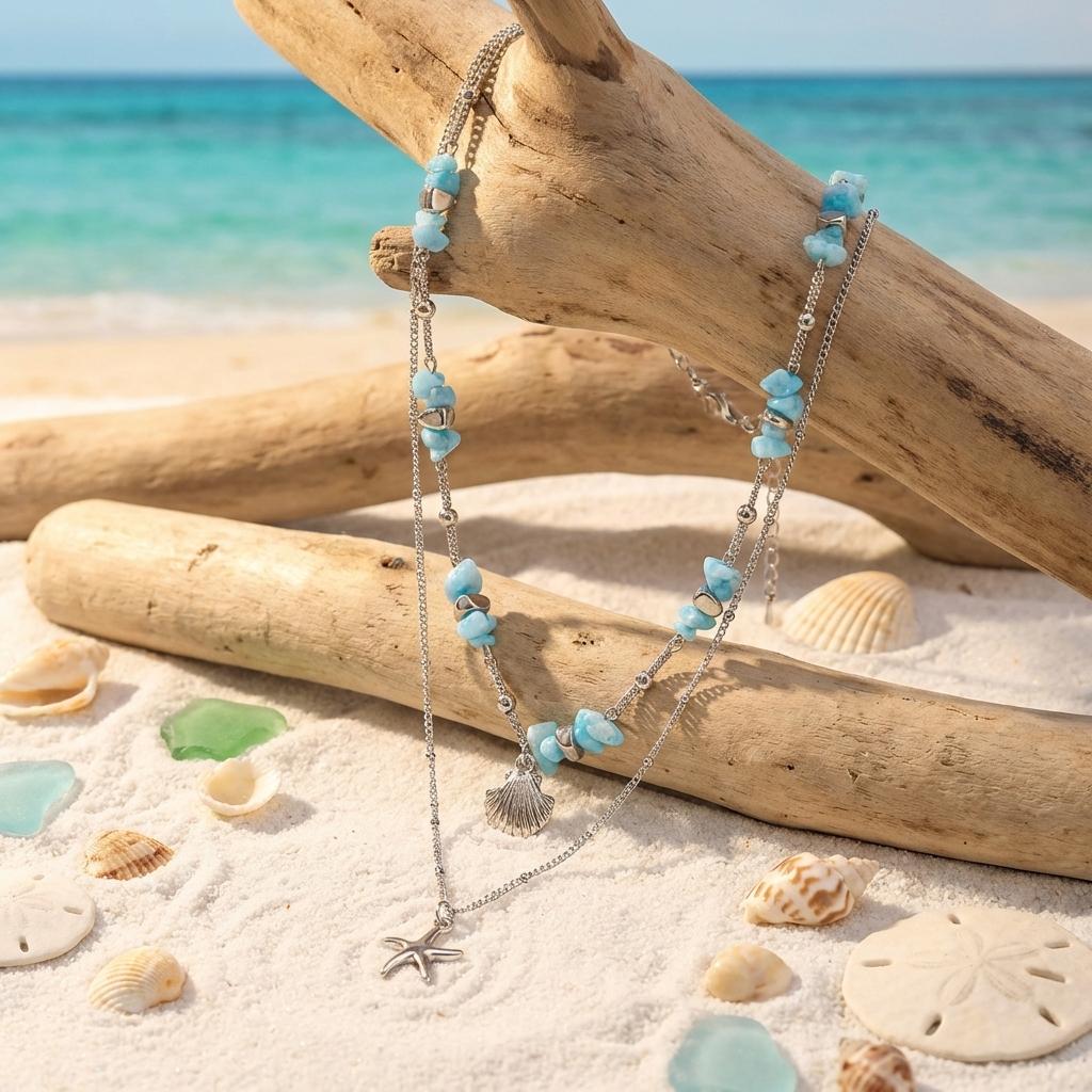 2026 Seaside Bohemian Starfish Double Layer Choker for Women Charm Irregular Gravel Shell Necklace Summer Travel Jewelry Girl