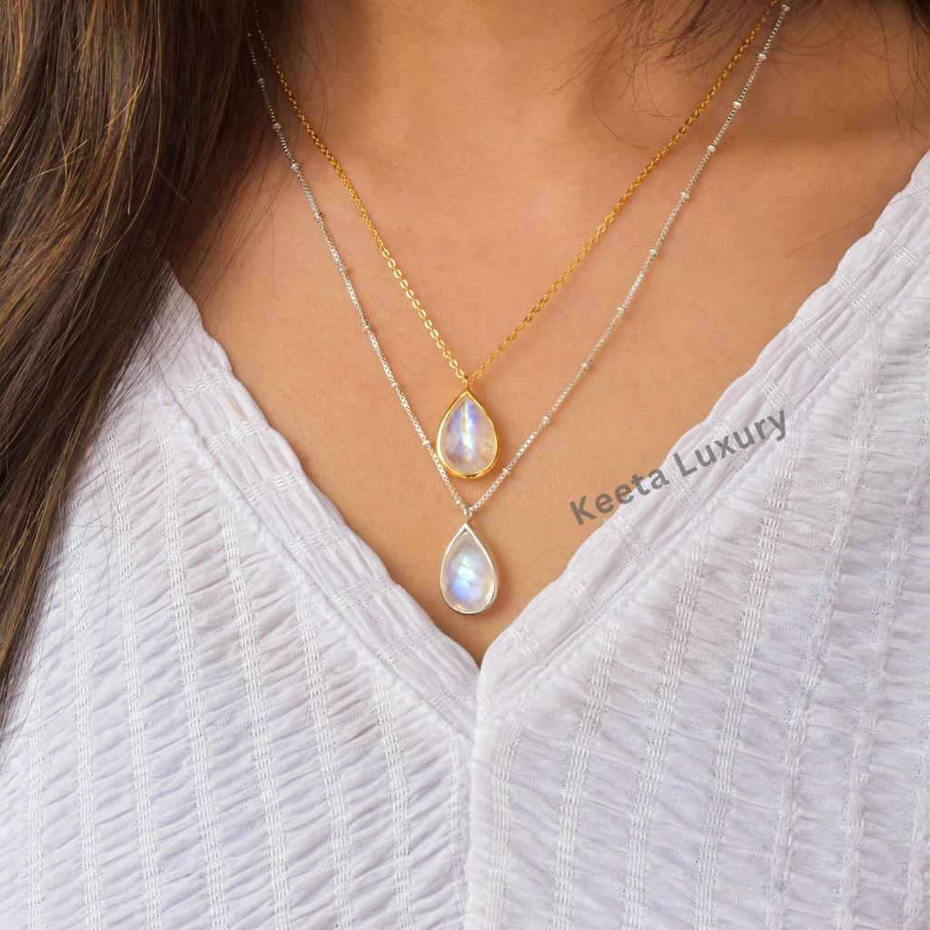 Moonstone faceted necklace , June birthstone Crystal , Teardrop gold filled bezel set moonstone on a 14k gold filled chain , bridesmaid gift
