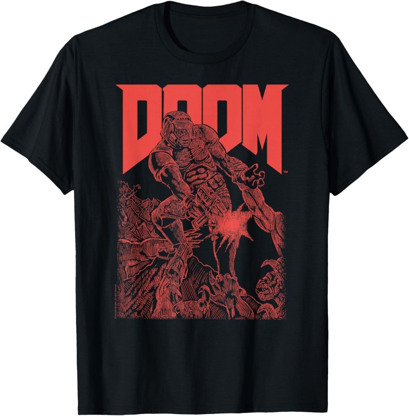 Футболка с ретро-дизайном обложки Doom Red Sketched S разноцветный