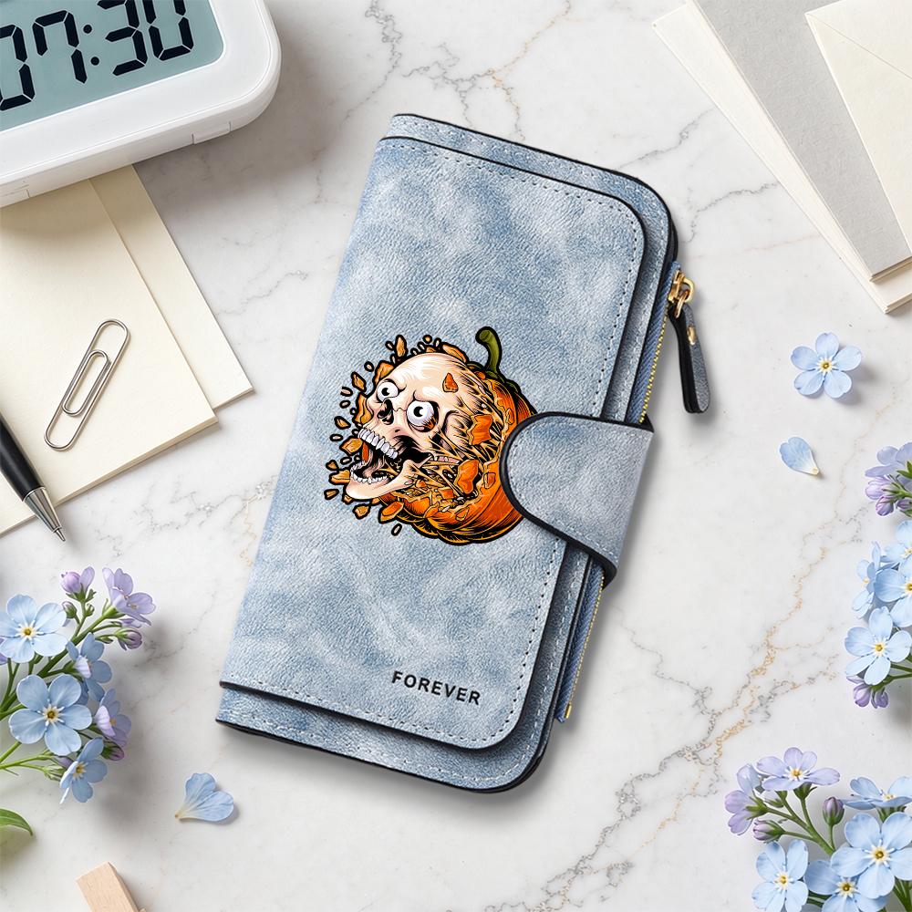 Halloween Skull Pumpkin Pattern Multi Slot Purse Forever Series Fashion Long Wallet