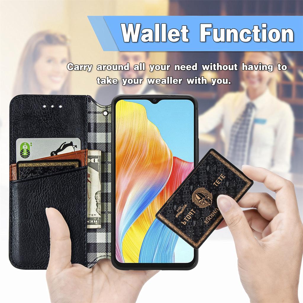 For Oppo A38 4G/A18 4G PU Leather Case Rhombus Imprint Wallet Stand Phone Cover