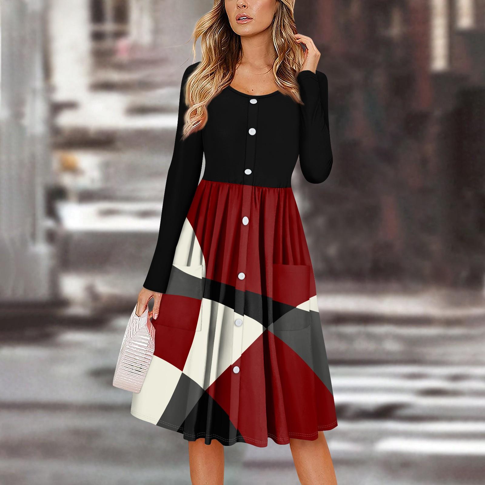 

Женский повседневный модный сексуальный удобный сарафан с пуговицами, длинными рукавами и карманами, платье с цветочным принтом XL винный