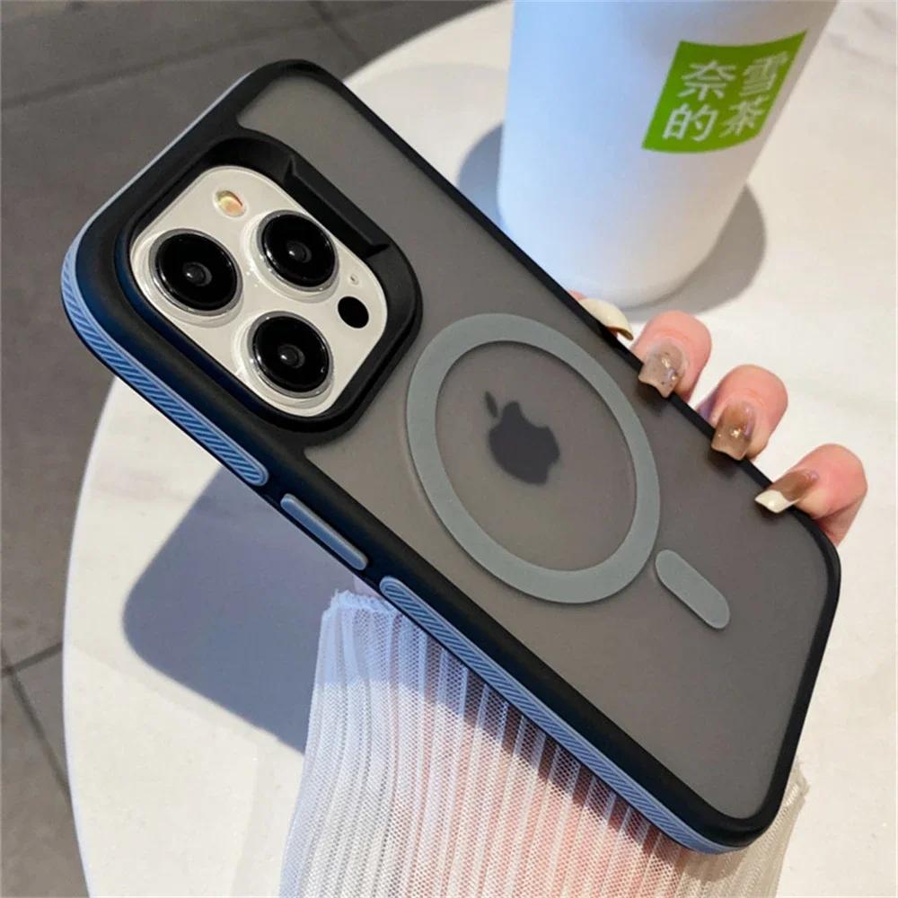 Luxury Frame Colorful Matte Translunt Magnetic For Magsafe Case For iPhone 14 11 12 13 15 Pro Max Plus Wireless Charging Cover