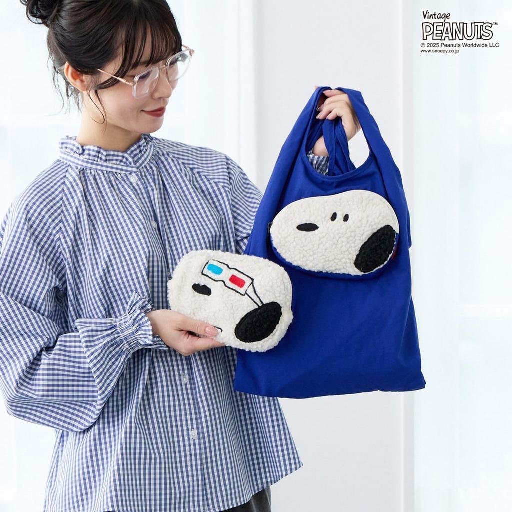 Snoopy Tote Bag for with Shoulder Eco [Rootote] Women, Foldable, Strap, Bag, IP.Rootote Shopper.Peanuts-0P (01 Smile)