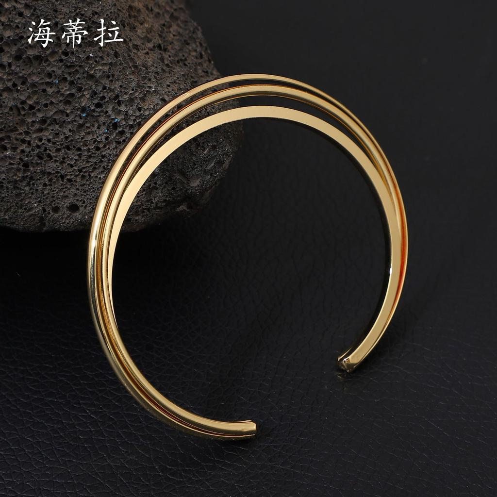 Double-layer Cross-opening Bracelet, Gold-plated Fashionable and Simple Women's High-end Versatile Bracelet