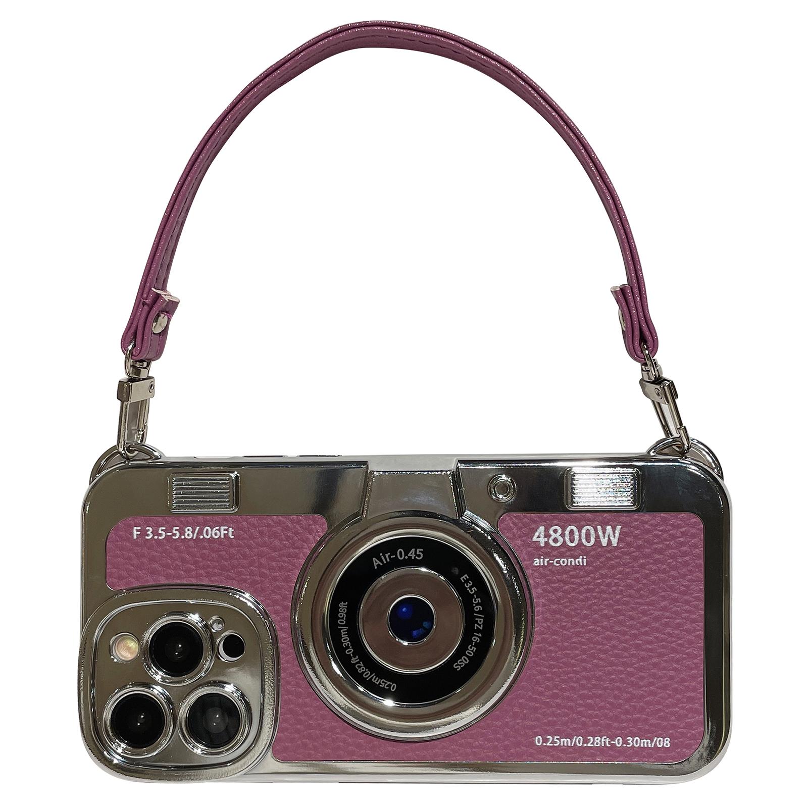 

Для iPhone 13 Pro Max 6,7 дюйма Чехол Дизайн камеры Гальванизированная кожа+ТПУ Чехол с ремешком Purple