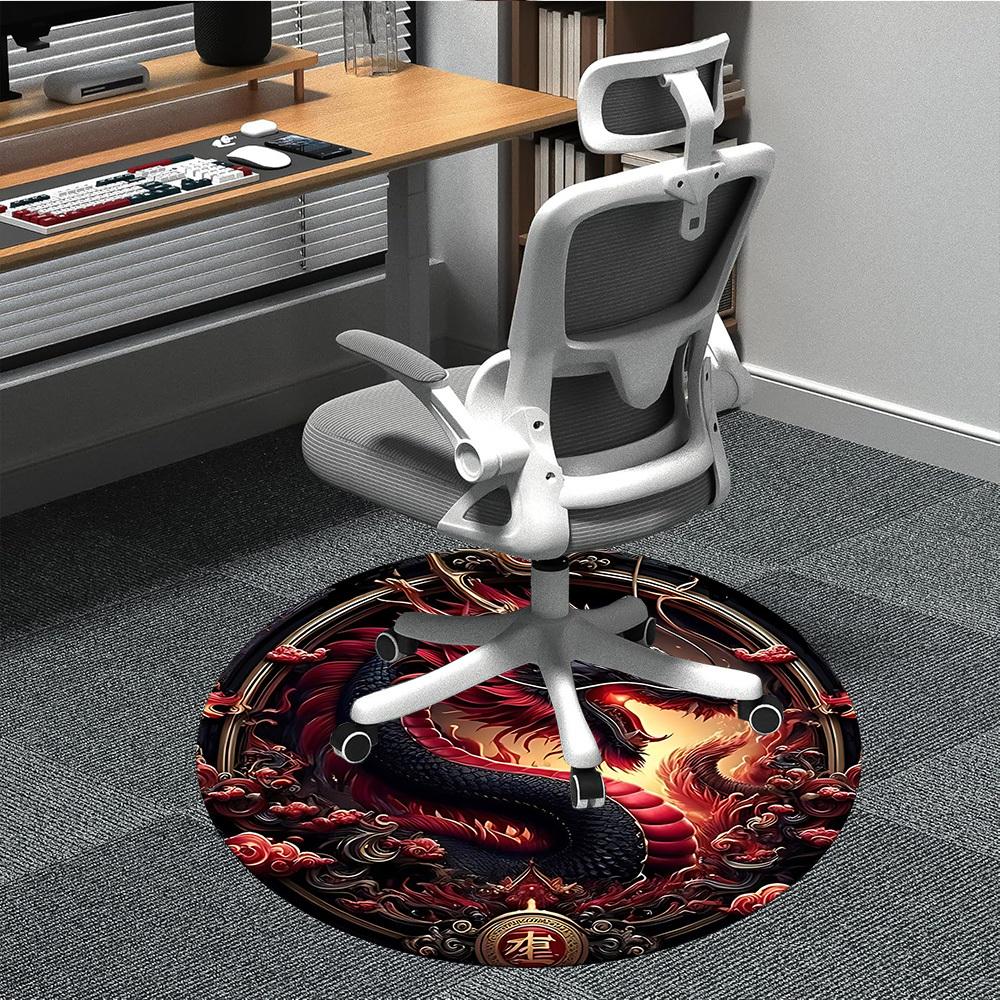 1pc Dragon Phoenix Office Round Area Rug, Under Office Chairs Bedroom Living Room Home Decor, Room Deco, Available in Various Sizes