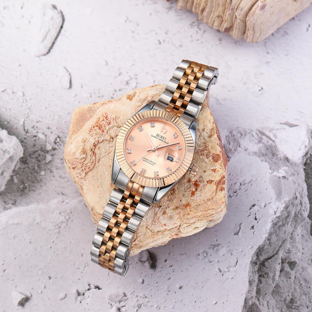 BUREI Analog Quartz Watch - Simple Couple's Series, Rose Gold Color, Japanese Movement, 36mm