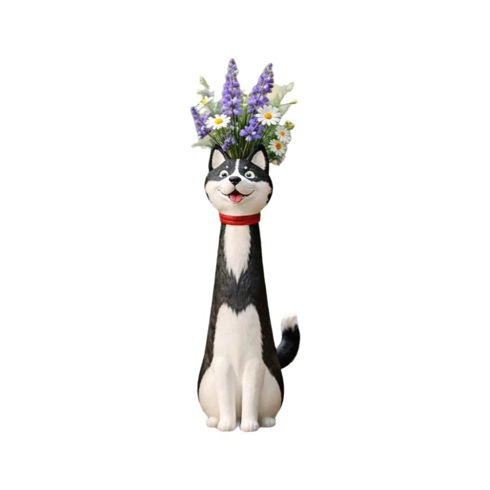 Handmade Dog Flower Vase Resin Animal Planter Dog Figurine Creative Ornament  Bookshelf Decor Husky