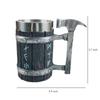 Viking Wood Style Beer Mug 3D Resin Stainless Steel Coffee Cup Wine Glass Metal Double Wall Mug Beer Jug Cup Thermal