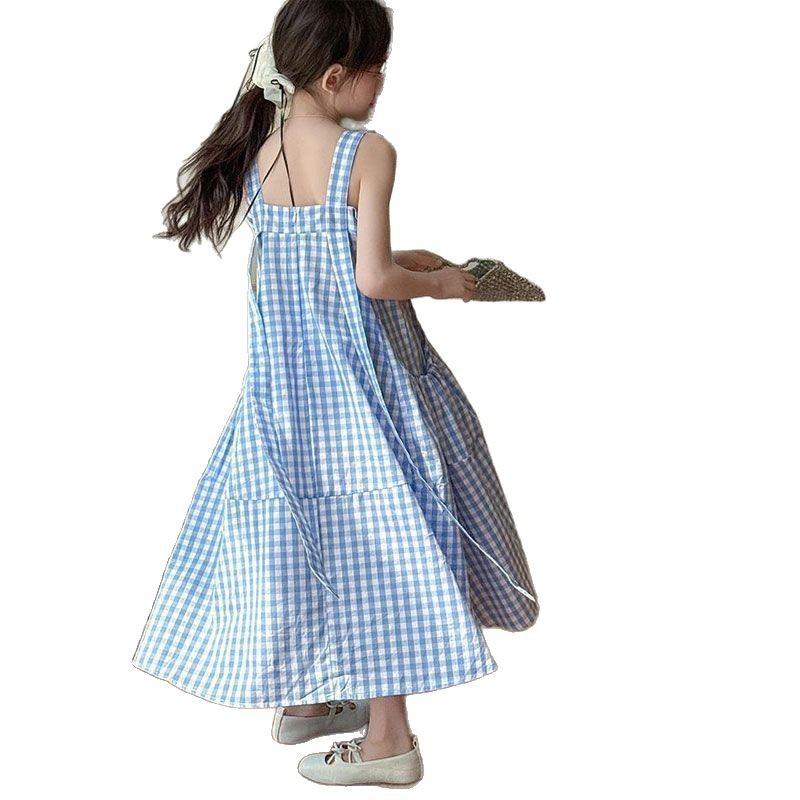 RAISE Sommer Kinder Mädchen Ärmelloses Kleid Baumwolle Blau Kariert Kinder Mädchen Sommerkleid 4-14 Jahre Mädchenkleid Junge Teenager Mädchenkleider