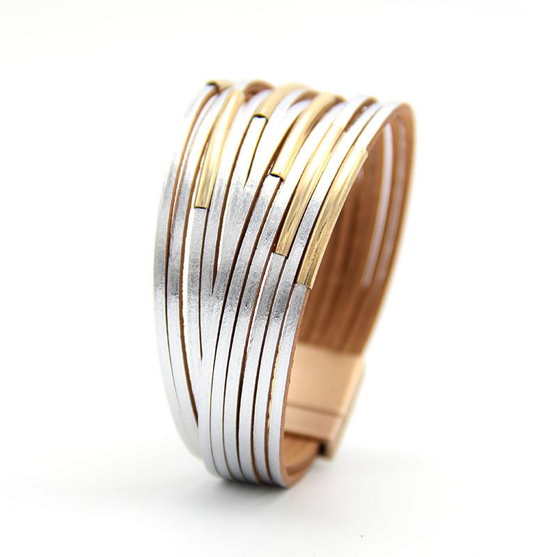 Multilayer PU Leather Women's Bracelet  Magnet Buckle Color Jewelry Accessories