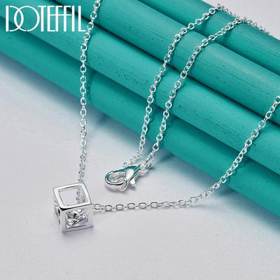 925 Sterling Silber Quadrat Zirkon Anhänger Halskette Hochzeit Modeschmuck