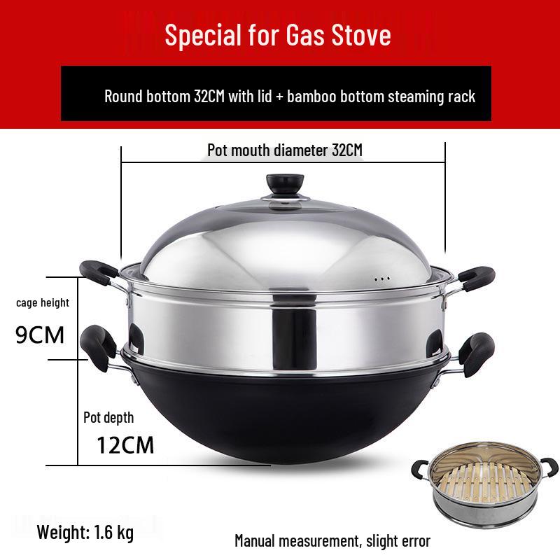 Robuster gusseiserner Wok mit zwei Griffen für Induktionskochfelder - Große Pfanne mit flachem Boden zum Braten.