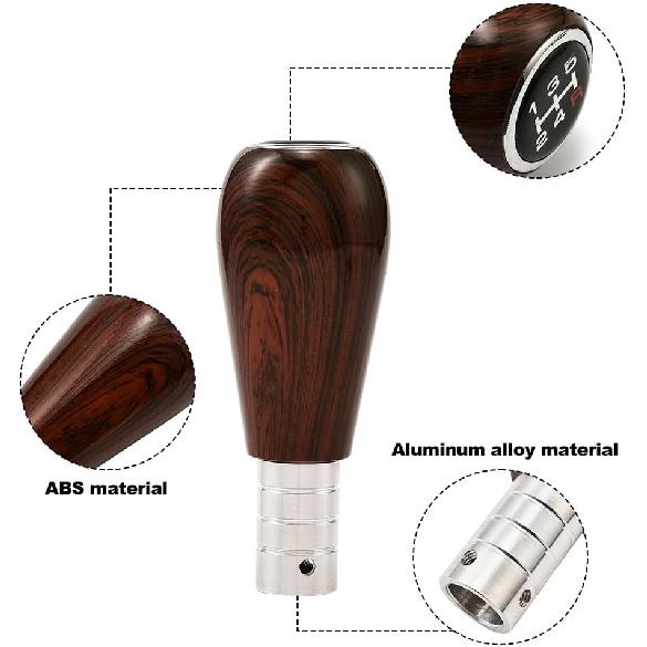 Wood Grain Gear Shifter Knob, Universal Car Gear Shift Manual Knobs Aluminum Alloy Stick Shift Handle with 3 Threaded Adapters M8 M10 M12, Style A