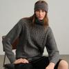 Women's Thick Cable Knit Cashmere Sweater - High Neck, Loose Fit, Soft Jacquard Inner Layer