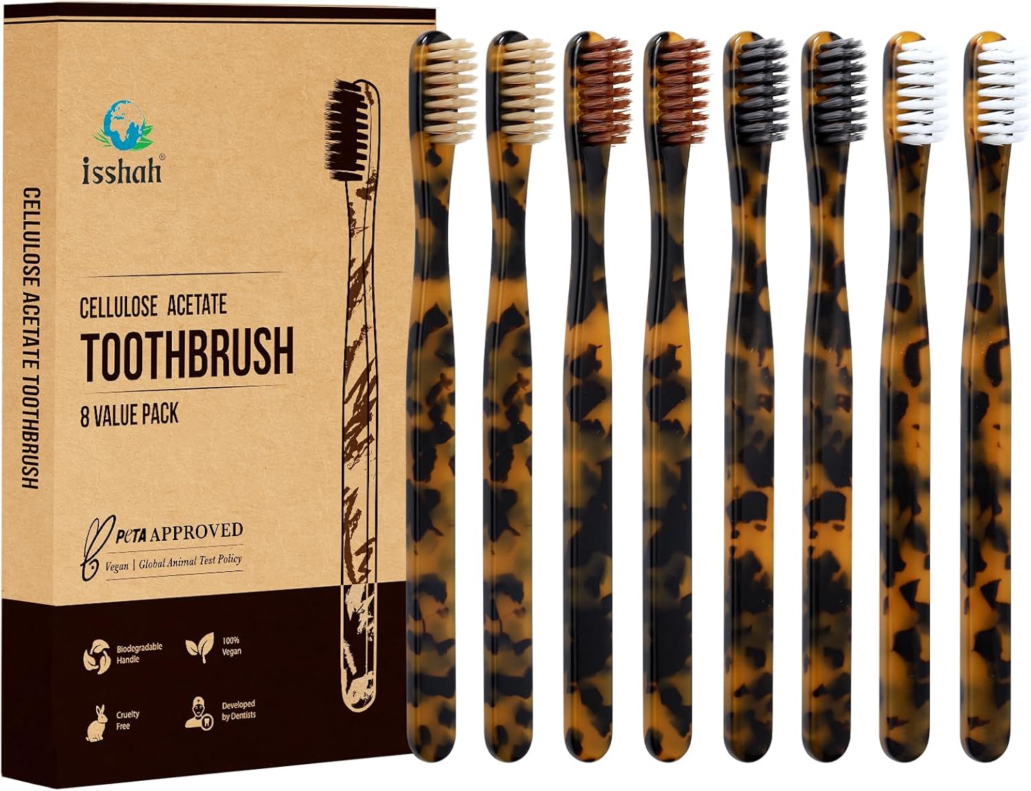 Eco-Friendly Cellulose Acetate Toothbrushes - 8 Count, Biodegradable Sustainable United States
