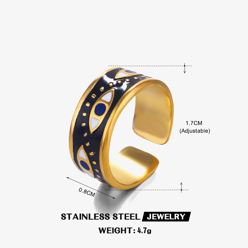 

Evil Eye White Black Enamel Stainless Steel Ring Trendy Women Men Gold Color Open Rings Amulet Zircon Birthday Gift Wholesale Open чорний