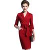 Women's Fashion Evening Dress Suit Lapel with Slit Belt Solid Color Dress