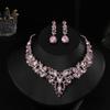 Diamond V-shaped oval water drop stud earrings necklace bridal wedding dinner collarbone chain light luxury elegant jewelry set women