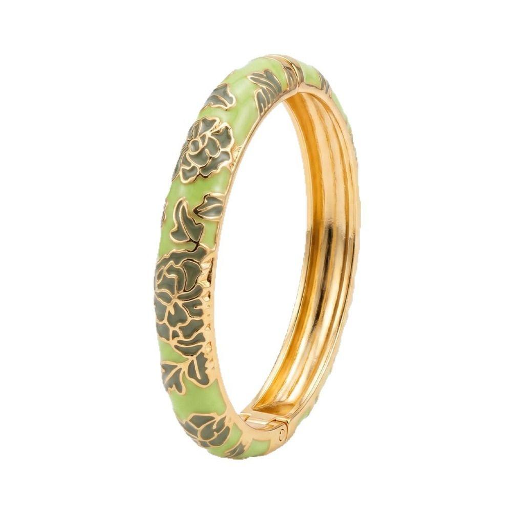 Flower Design Oil Drop Bracelet Wide Enamel Dropped Glaze Bangle Enamel Bracelet Daily Wear