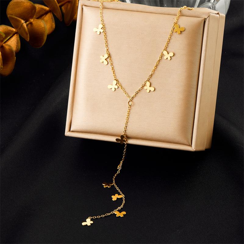 

Fashion Minimalist Commute Versatile Gold Flower Butterfly Heart Y Shape Chain Necklace