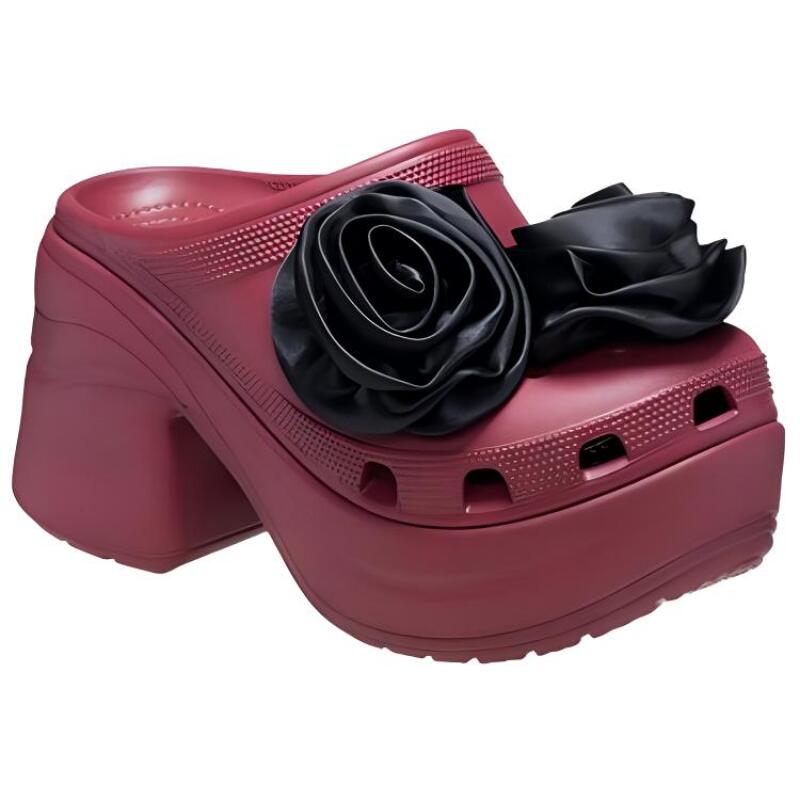 Crocs Fashion Thick Heel High Heels 9cm Women's Black Red