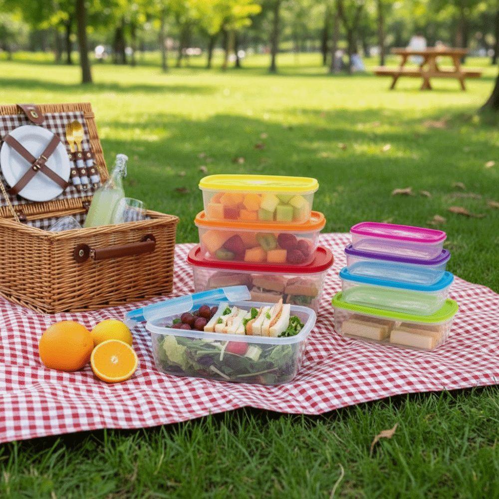 7Pcs Plastic Freshing Box Rainbow Food Sealed Box Reusable Sealed Food Container  Kitchen Picnic Use
