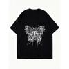 Oversized T Shirt Black Butterfly Print With Text Graphic Design Casual Wear For Women Summer Fashion Streetwear Style