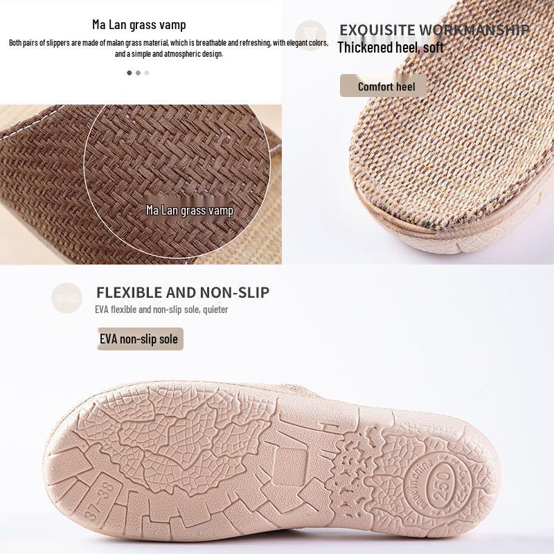 Four Seasons Unisex Breathable Linen Slippers - Sweat-Absorbent, Odorless, Silent On Wood Floors