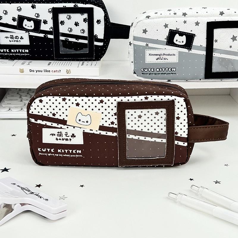 Cute Bear Ear Pencil Case With Photo Display Slot For Students School Study Office Stationery Storage