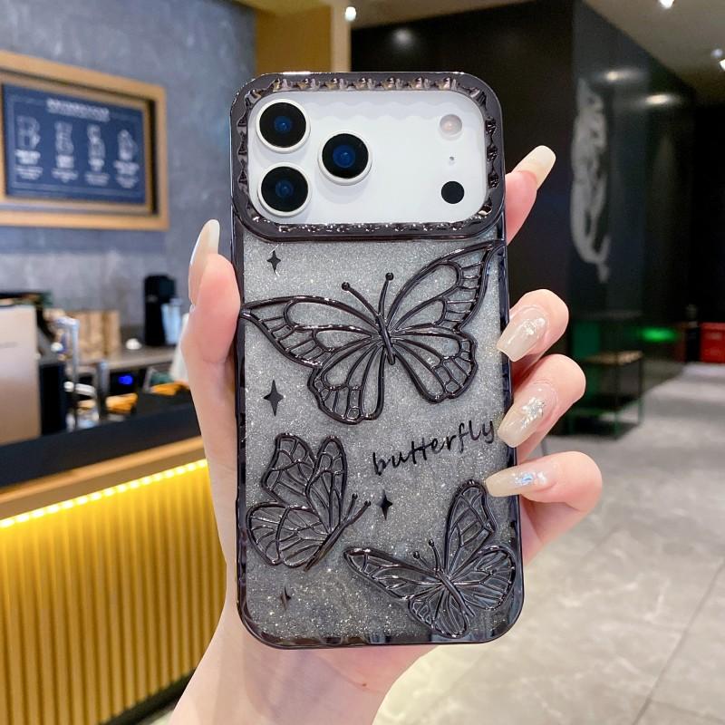 3D Butterfly Glitter Case For iPhone 17 Pro Max 17 Air 17Pro Shockproof Transparent Soft TPU Plating Phone Back Cover
