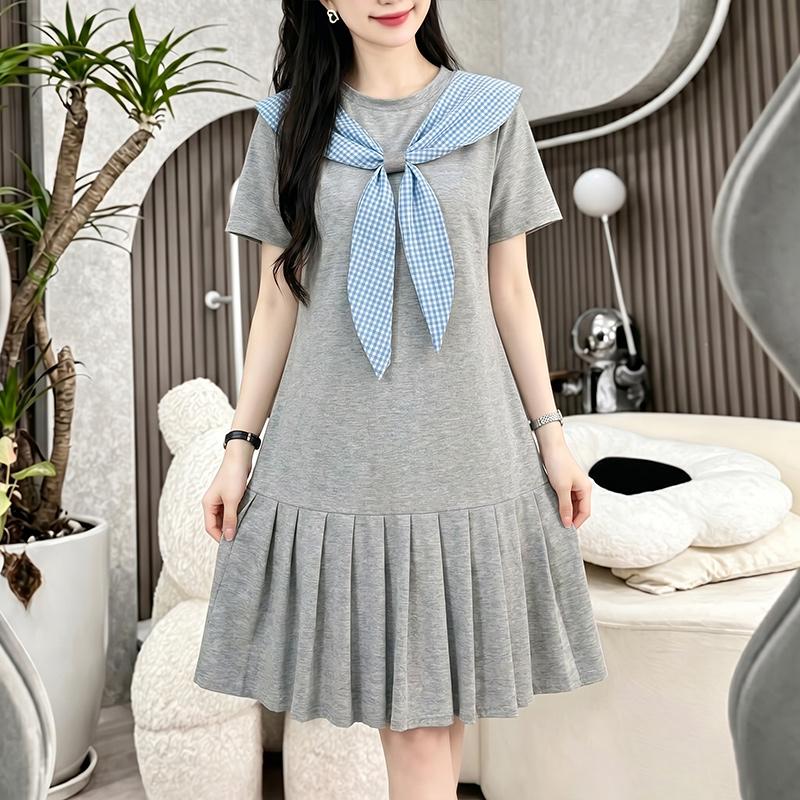 ZANZEA Women Casual Plaid Splice Round Neck Summer Short Sleeve Dress M